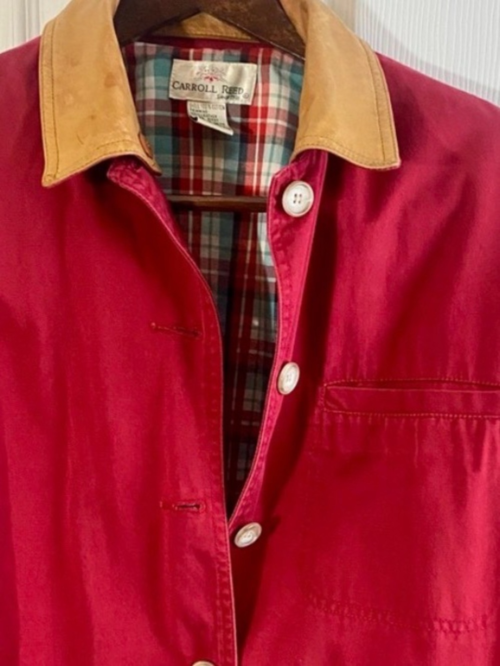 Vintage Men's M Field chore barn Jacket coat with Tan leather Collar w/ pockets